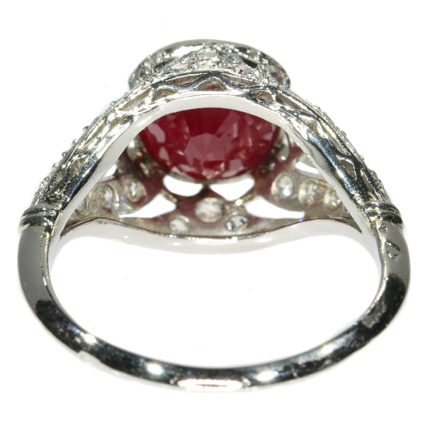 Antique Art Deco Burma Ruby and Diamond Engagement Ring, 3.19ct