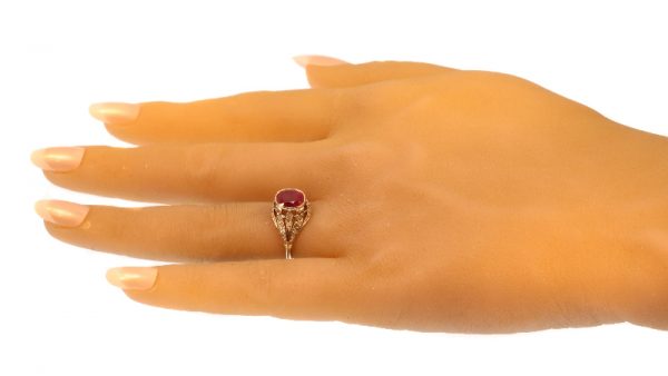 Antique Art Deco Burma Ruby and Diamond Engagement Ring, 3.19ct