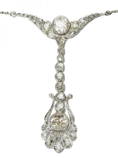 Antique Belle Epoque Diamond Pendant, White Gold