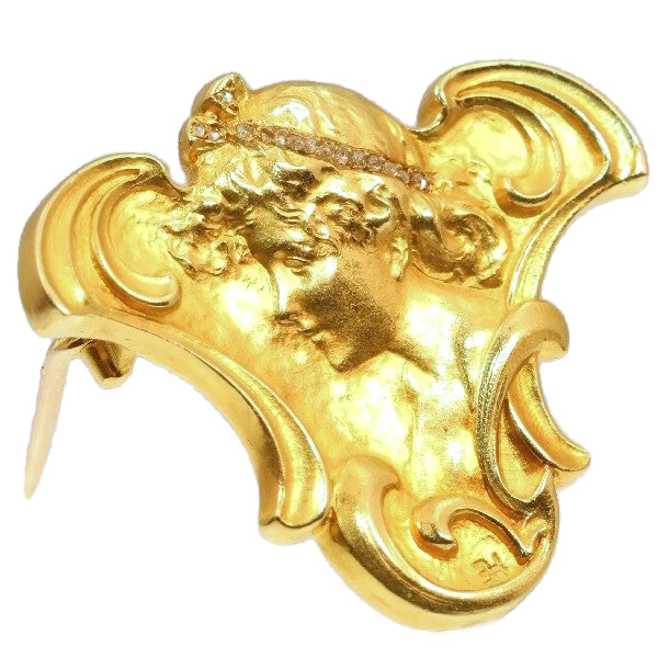 Art Nouveau Old Cut Diamond and 18ct Yellow Gold Brooch Pendant