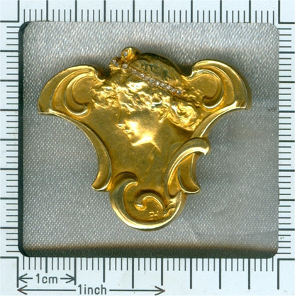 Art Nouveau Old Cut Diamond and 18ct Yellow Gold Brooch Pendant