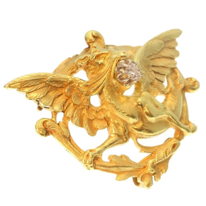 Victorian / Art Nouveau Old Cut Diamond ‘Griffin’ Brooch, 18ct Yellow Gold