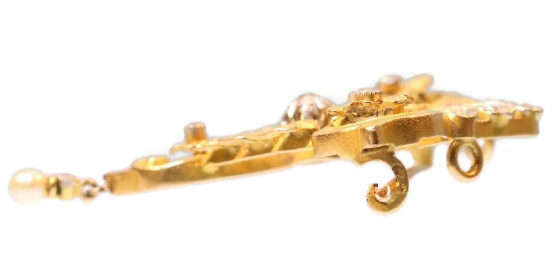Late Victorian Belle Epoque Diamond Pearl and 18ct Gold Pendant Brooch