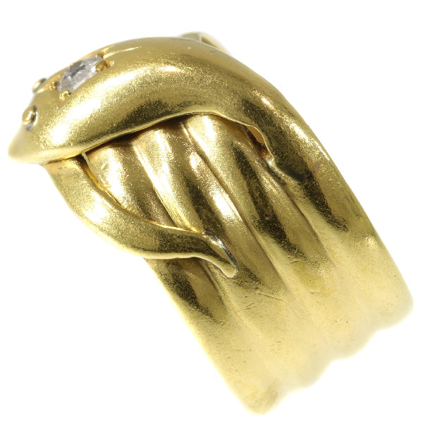Antique Victorian Coiled Snake Ring with Old European Cut Diamond