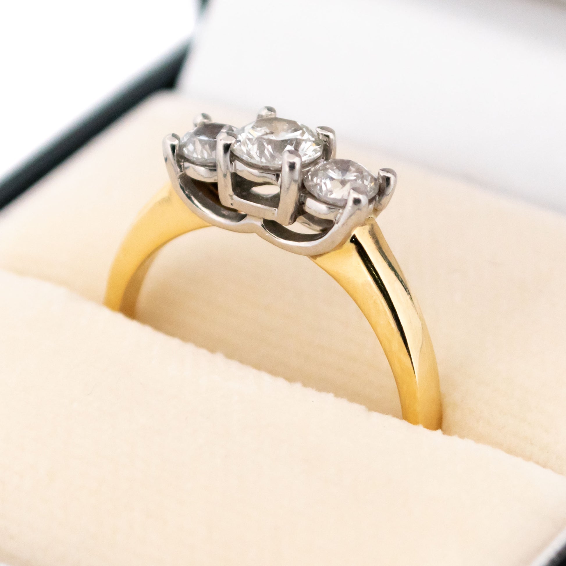Vintage 14 Carat Yellow Gold and Platinum Diamond Trilogy Ring, 0.80 Carat