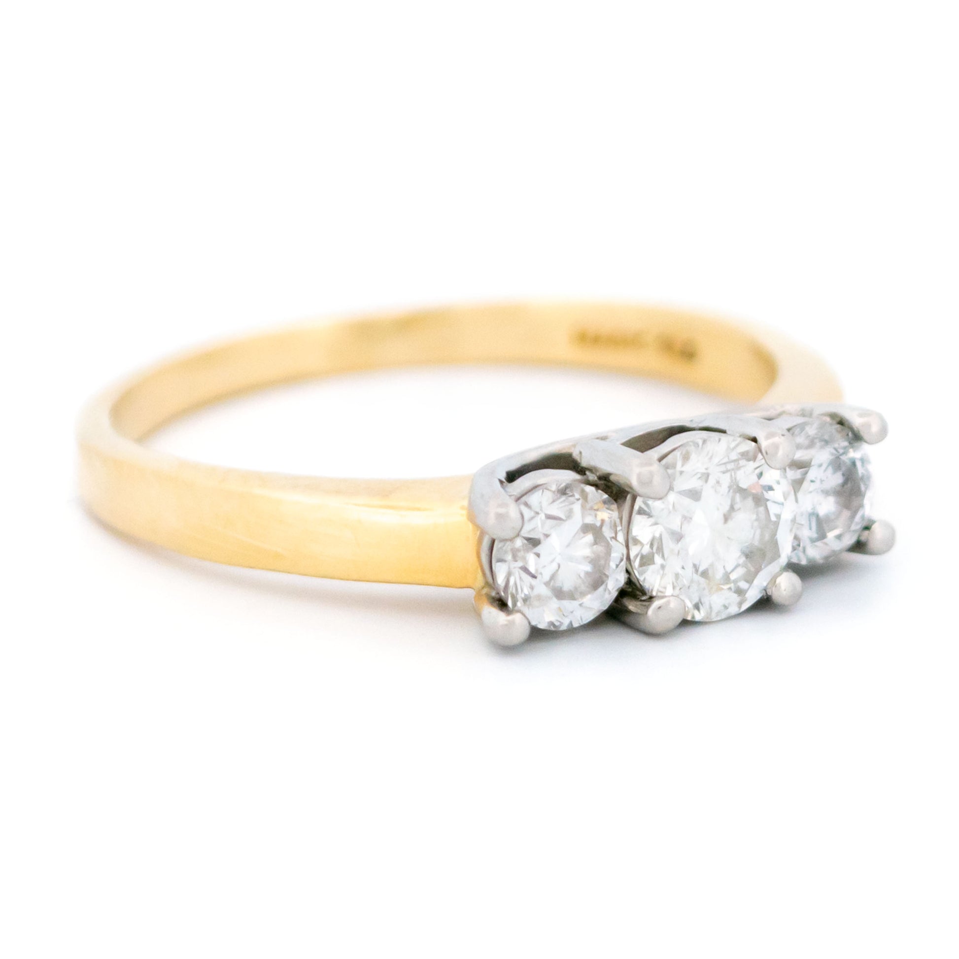 Vintage 14 Carat Yellow Gold and Platinum Diamond Trilogy Ring, 0.80 Carat