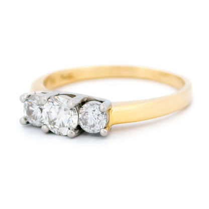 Vintage 14 Carat Yellow Gold and Platinum Diamond Trilogy Ring, 0.80 Carat