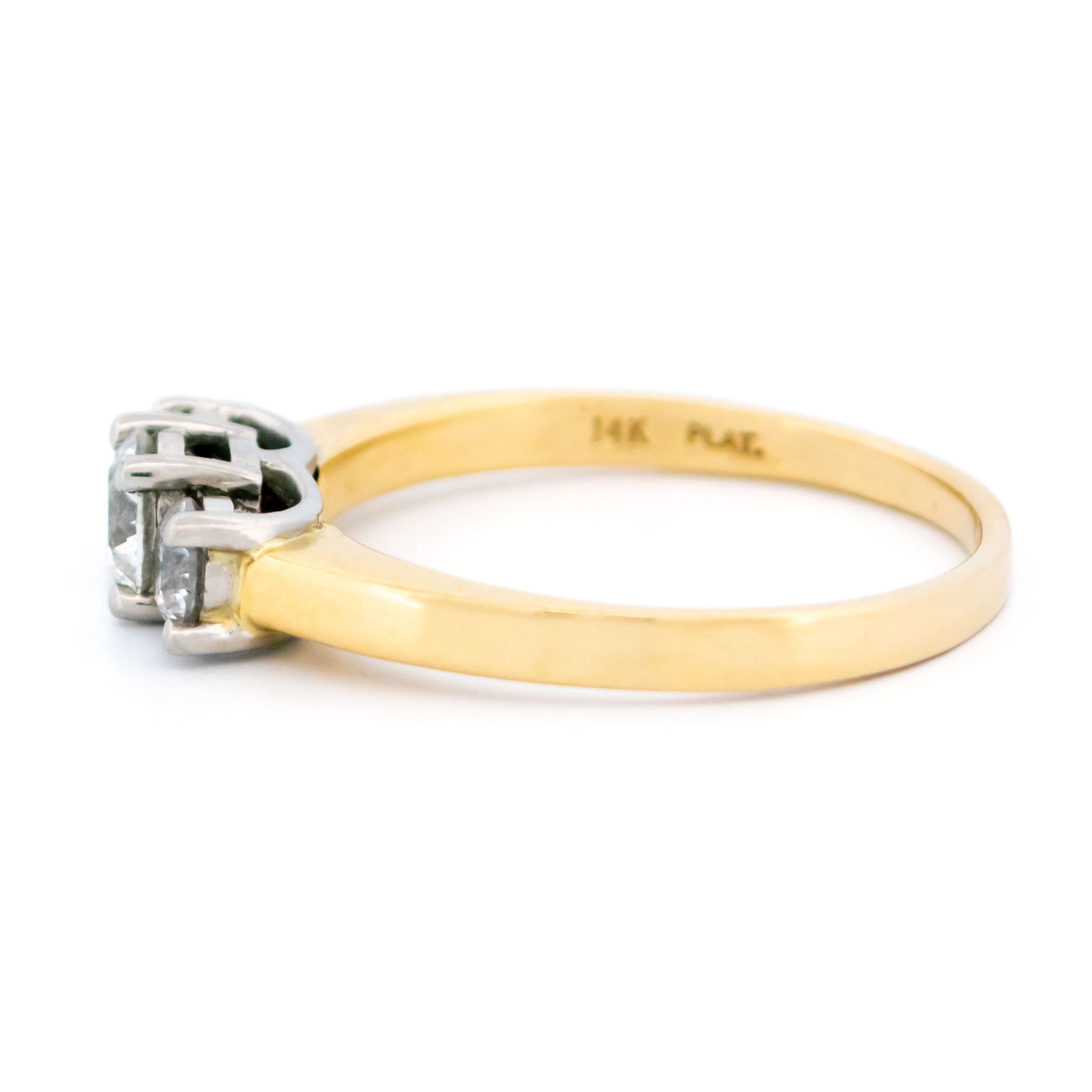 Vintage 14 Carat Yellow Gold and Platinum Diamond Trilogy Ring, 0.80 Carat