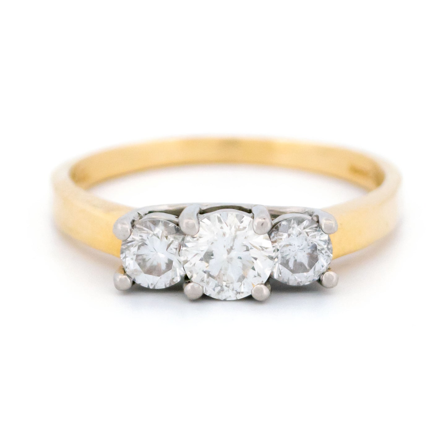 Vintage 14 Carat Yellow Gold and Platinum Diamond Trilogy Ring, 0.80 Carat