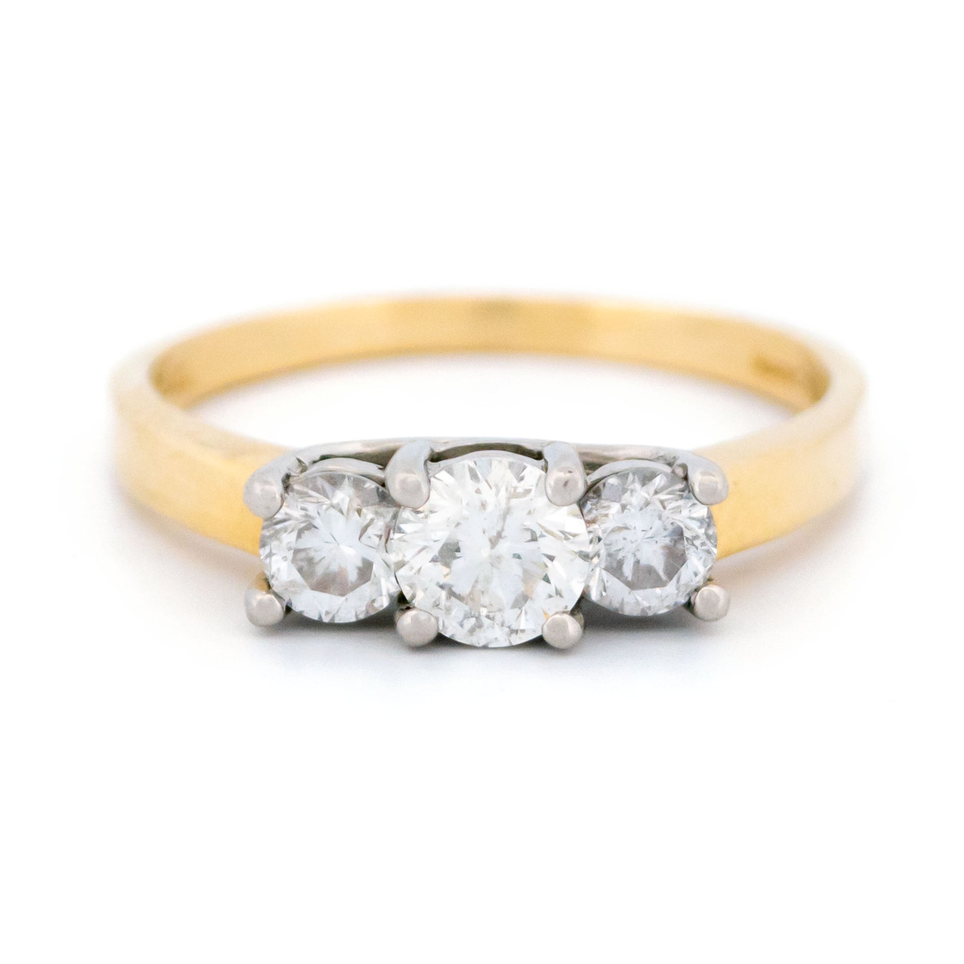 Vintage 14 Carat Yellow Gold and Platinum Diamond Trilogy Ring, 0.80 Carat