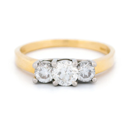 Vintage 14 Carat Yellow Gold and Platinum Diamond Trilogy Ring, 0.80 Carat
