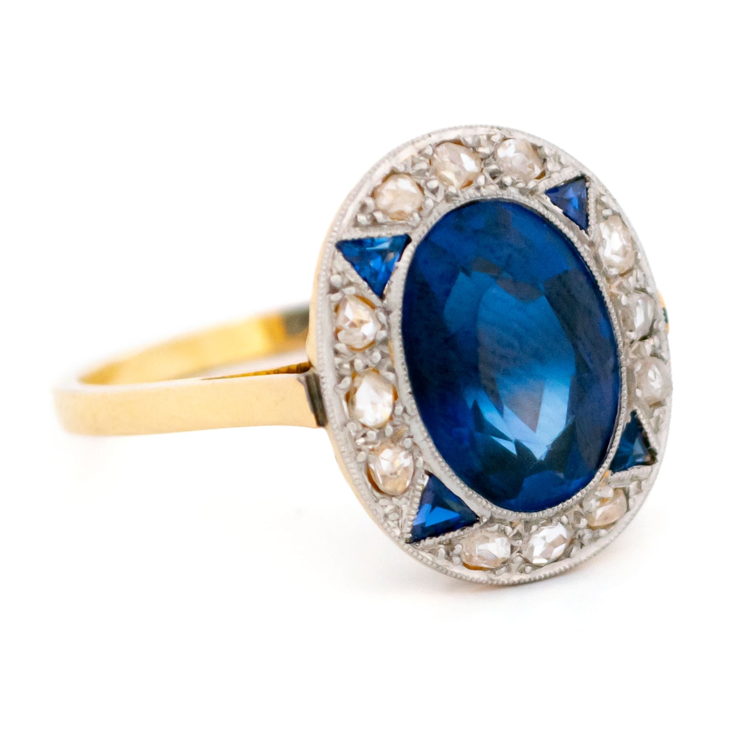 Art Deco Diamond Sapphire 18ct and Platinum Cluster Ring 16363-8820