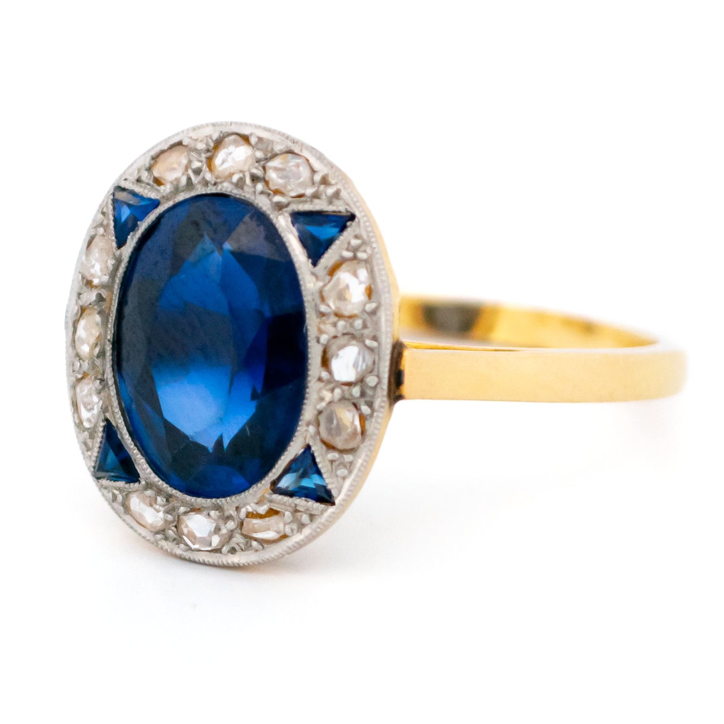 Art Deco Diamond Sapphire 18ct and Platinum Cluster Ring 16363-8820