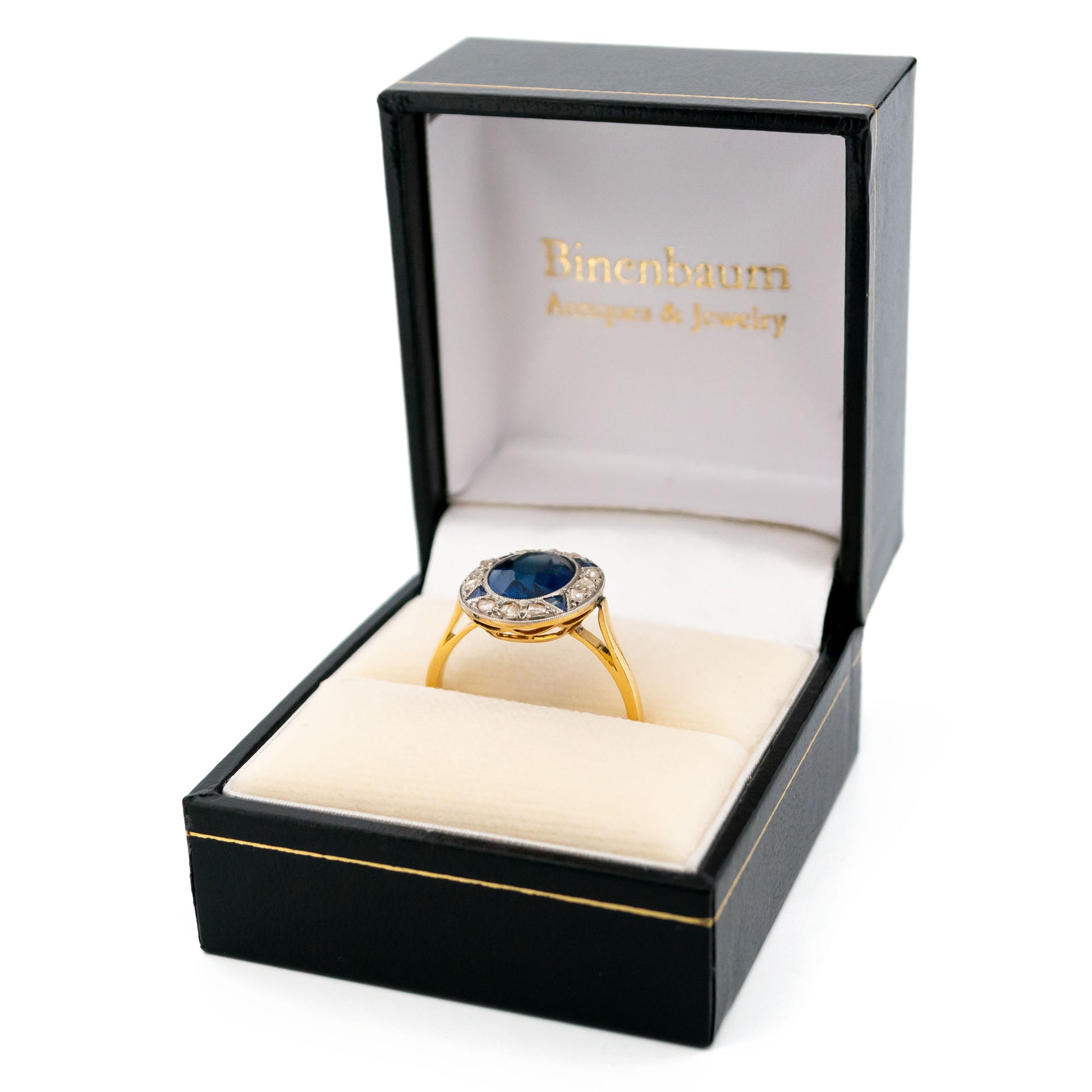 Art Deco Diamond Sapphire 18ct and Platinum Cluster Ring 16363-8820