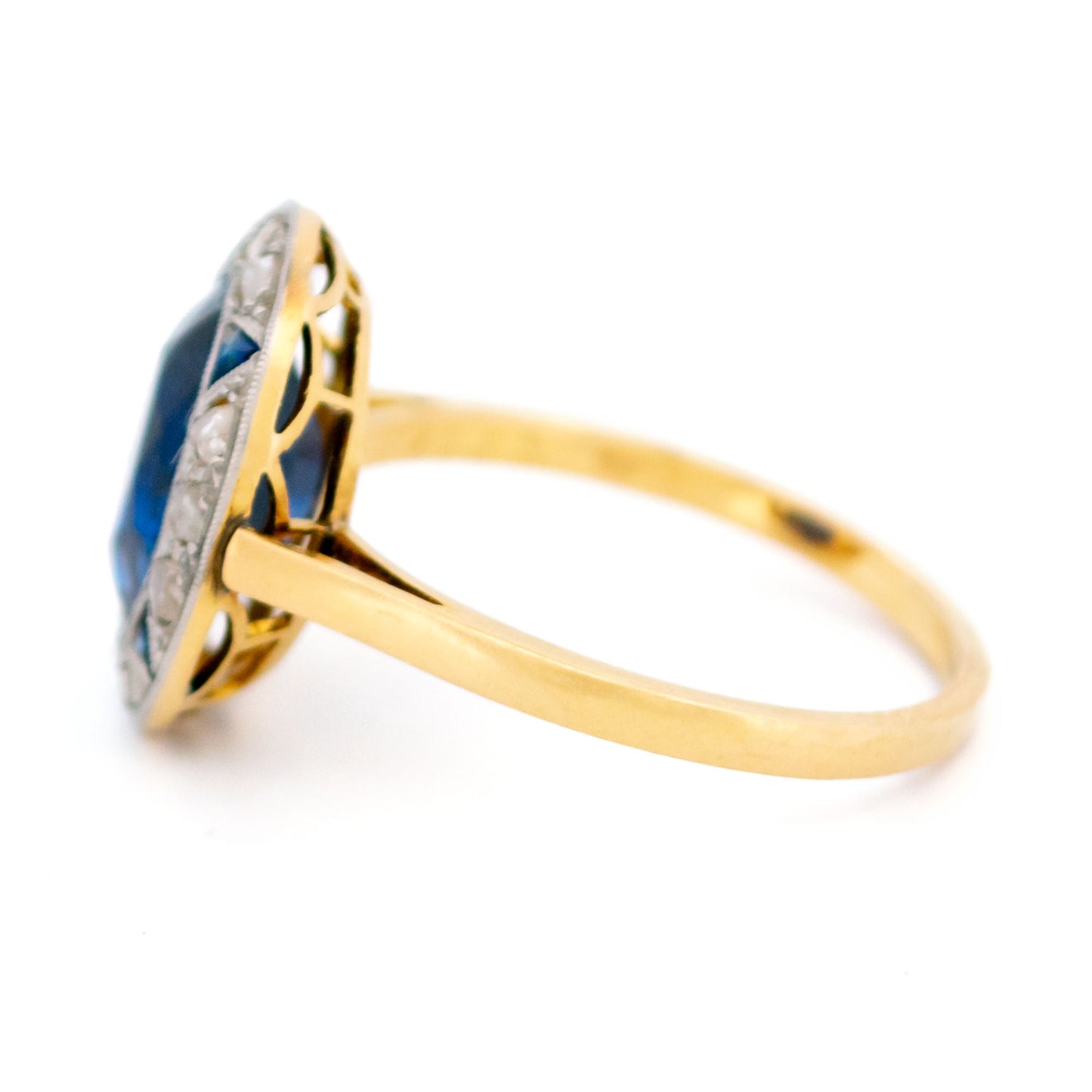 Art Deco Diamond Sapphire 18ct and Platinum Cluster Ring 16363-8820
