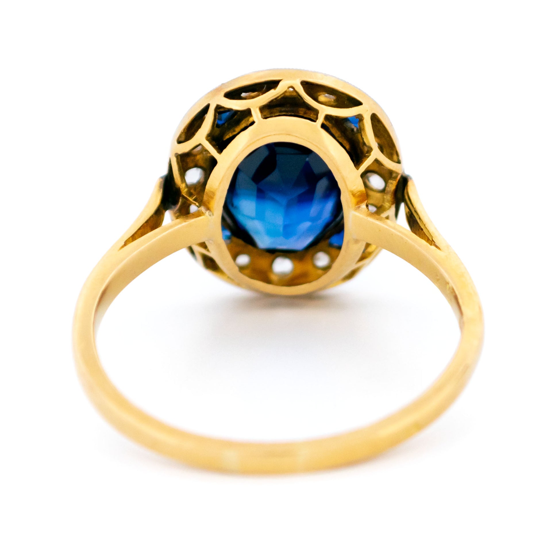 Art Deco Diamond Sapphire 18ct and Platinum Cluster Ring 16363-8820
