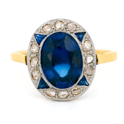 Art Deco Diamond Sapphire 18ct and Platinum Cluster Ring 16363-8820