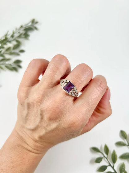 Antique Amethyst And Diamond Ring In 18 Carat Yellow Gold And Platinum