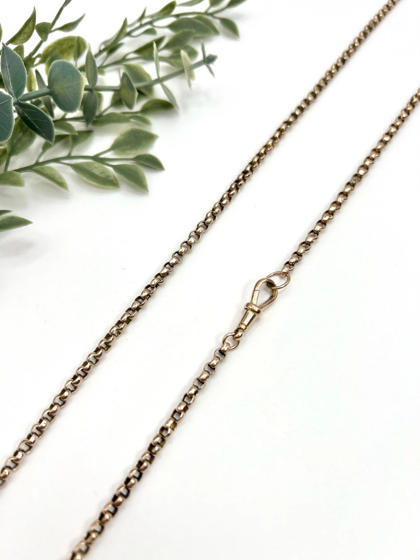 Antique 9 ct Rose Gold Edwardian Faceted Round Belcher Link Chain With Swivel Dog Clip