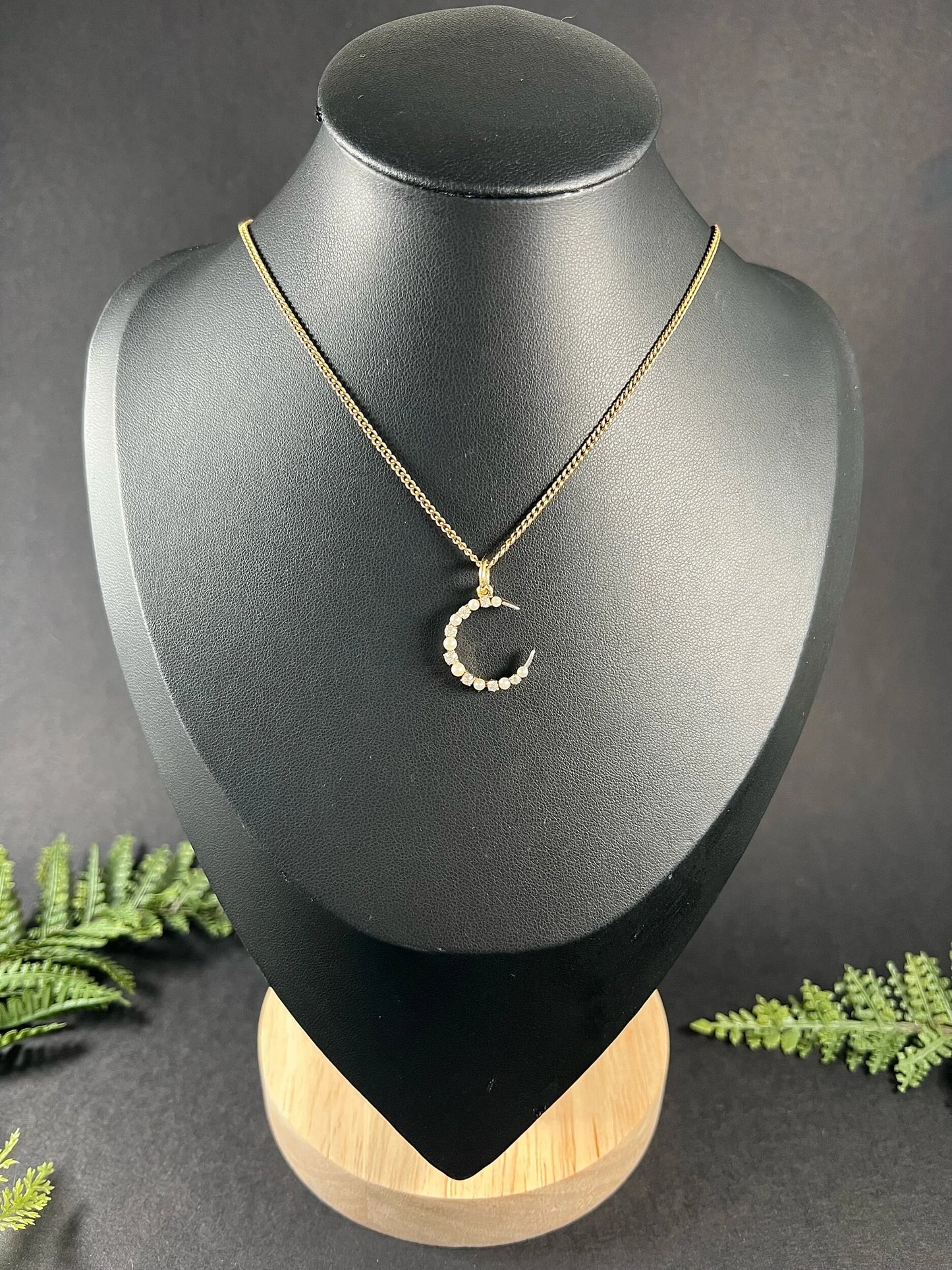 Antique 18ct Yellow Gold, Edwardian Diamond & Pearl Crescent Moon Pendant