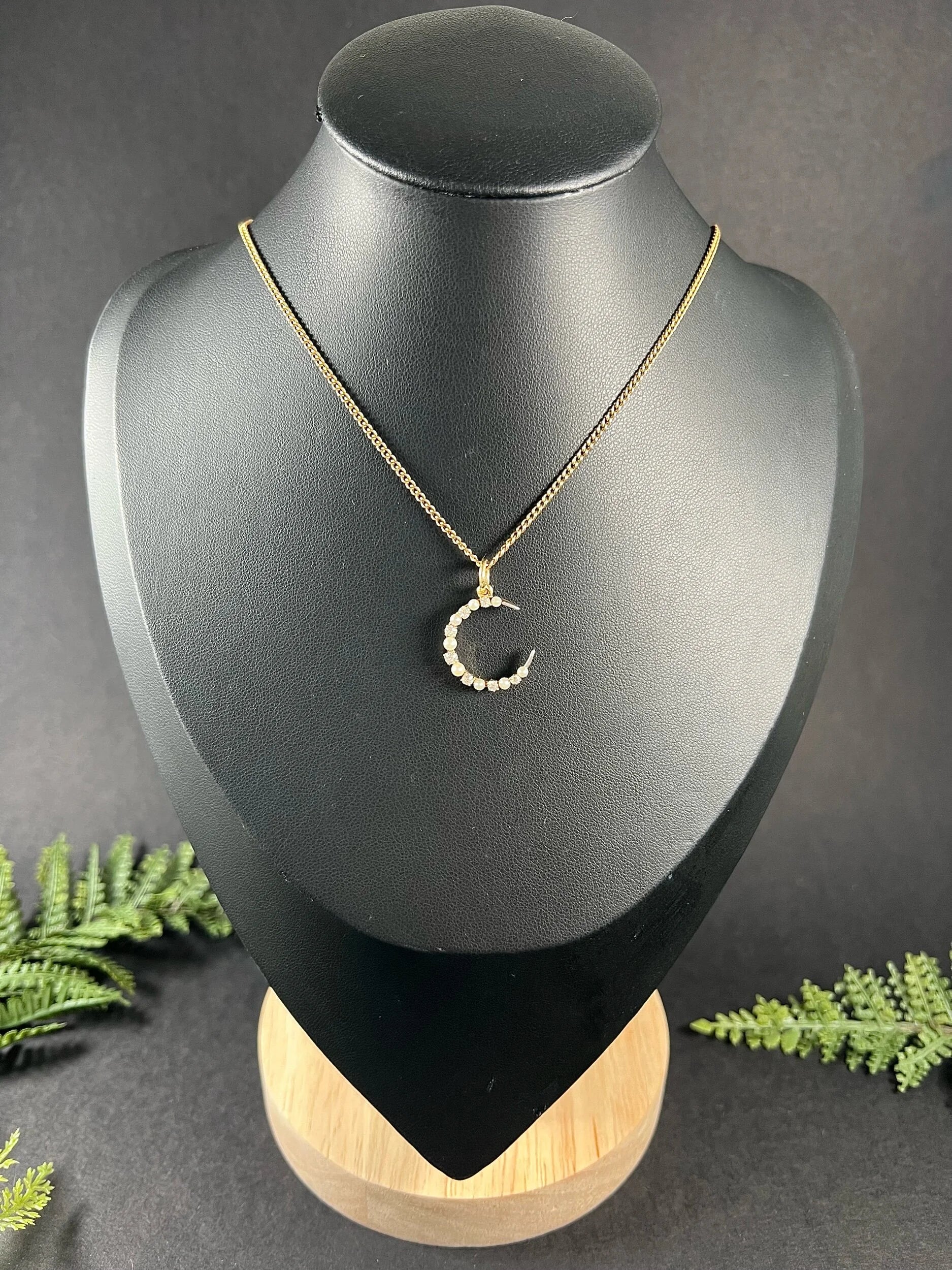 Antique 18ct Yellow Gold, Edwardian Diamond & Pearl Crescent Moon Pendant