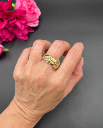Antique 18ct Yellow Gold, Star Set Diamond Buckle/Belt Ring, Hallmarked Birmingham 1919