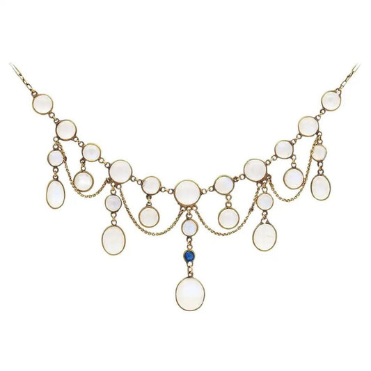 Antique Edwardian Moonstone and Sapphire Festoon Necklace