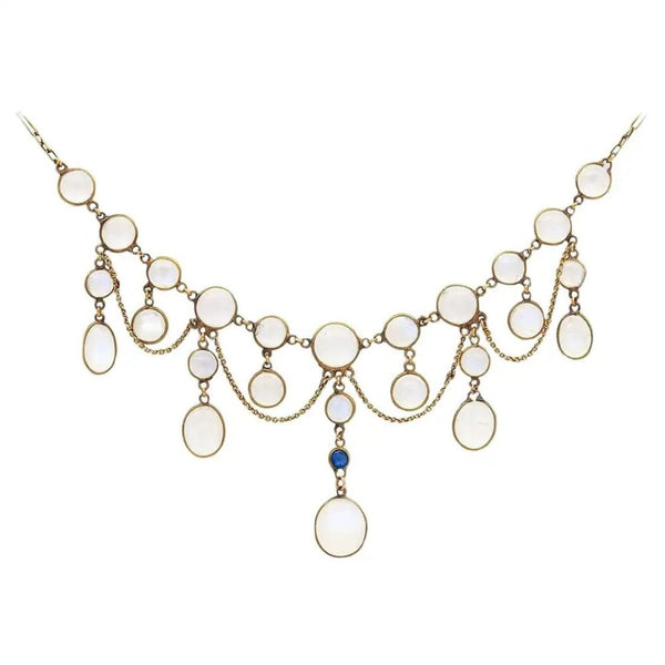 Antique Edwardian Moonstone and Sapphire Festoon Necklace