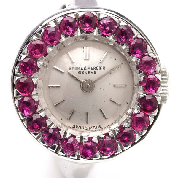 Vintage ladies Baume and Mercier Platinum Watch Ring with Rubies