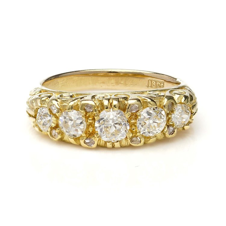 Antique Victorian 0.75ct Old Cut Diamond Five Stone Ring in 18ct Yellow Gold