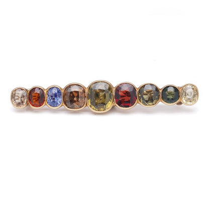 Vintage Multi Gemstone Bar Brooch in 18ct Yellow Gold