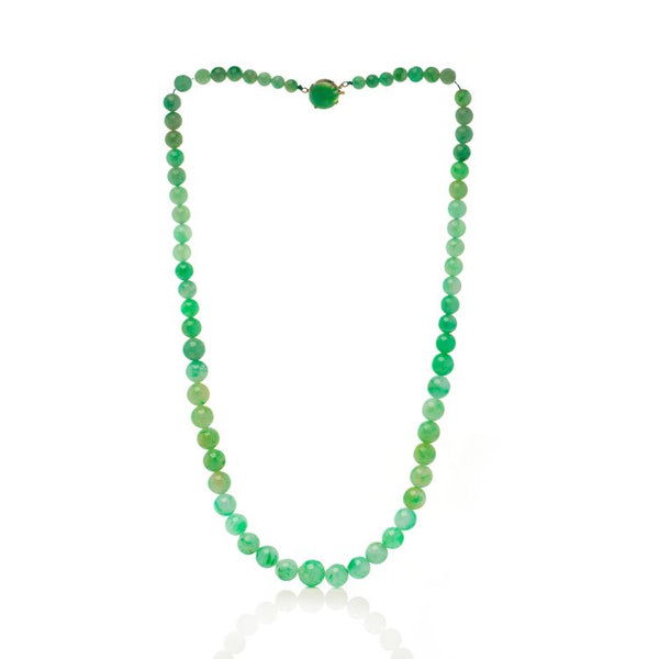 Vintage Mid 20th Century Bright Apple Green Jadeite Jade Beaded Necklace