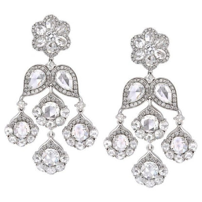 Rose Cut Diamond Floral Chandelier Earrings, 7.71cts, 18ct White Gold