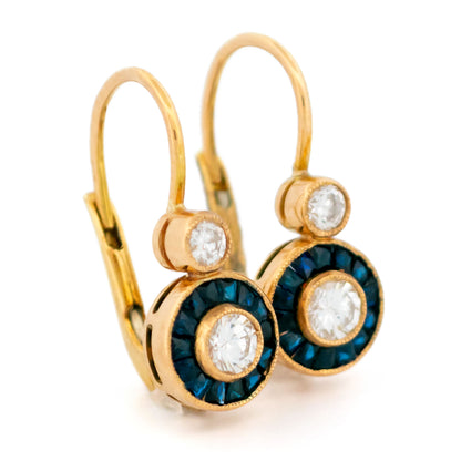 Vintage Diamond Sapphire Yellow Gold Target Earrings 16563-5220