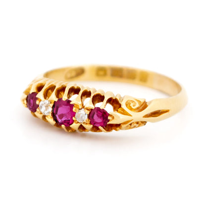 Diamond Ruby 18k Antique Row Ring 16579-8890