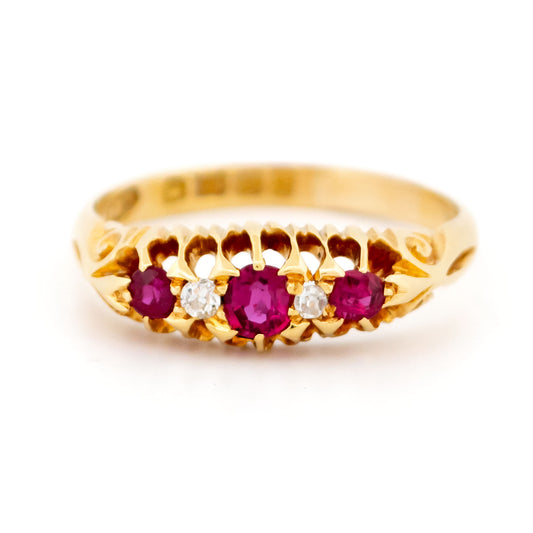 Diamond Ruby 18k Antique Row Ring 16579-8890