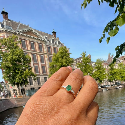 Diamond Emerald 14 Carat Gold Oval-Shape Ring