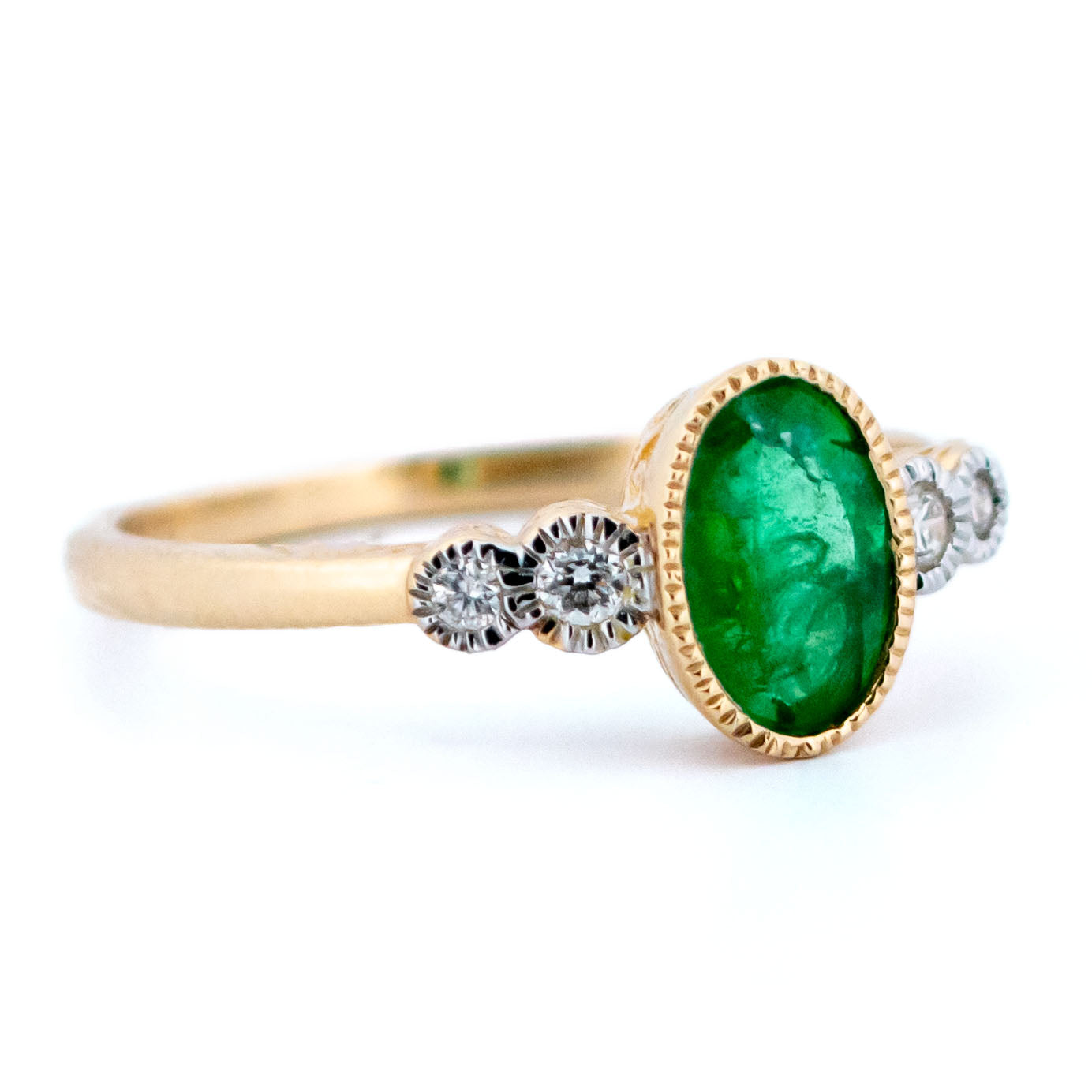 Diamond Emerald 14 Carat Gold Oval-Shape Ring
