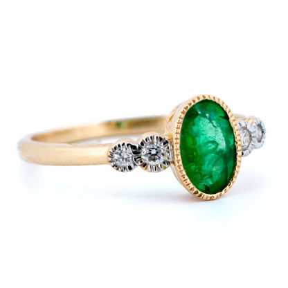 Diamond Emerald 14 Carat Gold Oval-Shape Ring