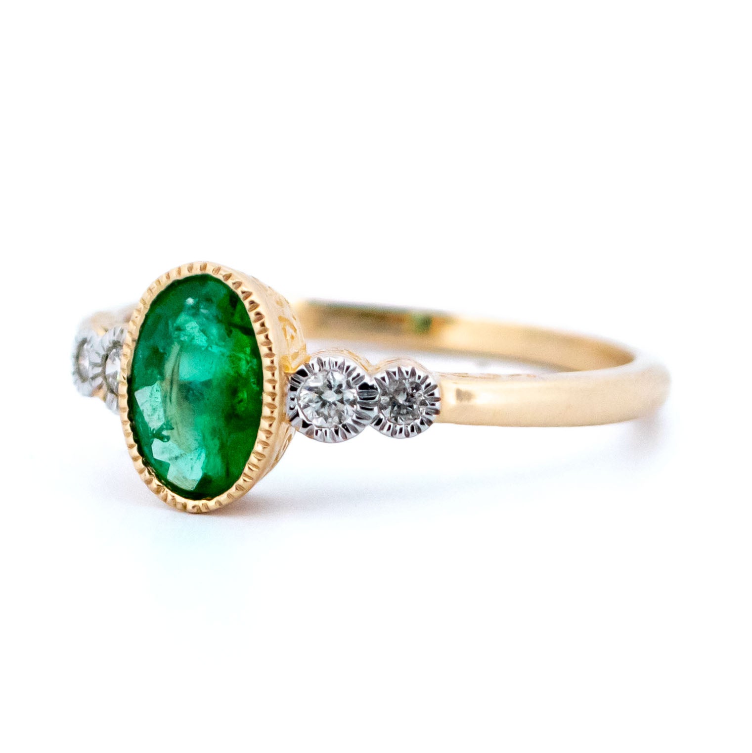 Diamond Emerald 14 Carat Gold Oval-Shape Ring