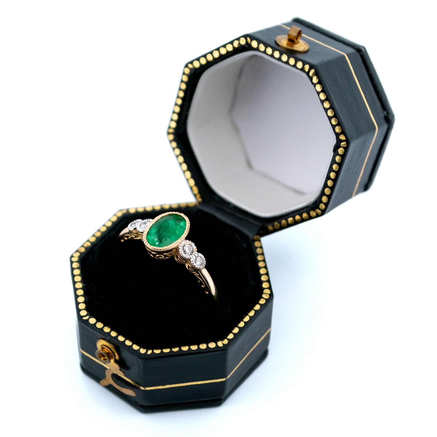 Diamond Emerald 14 Carat Gold Oval-Shape Ring