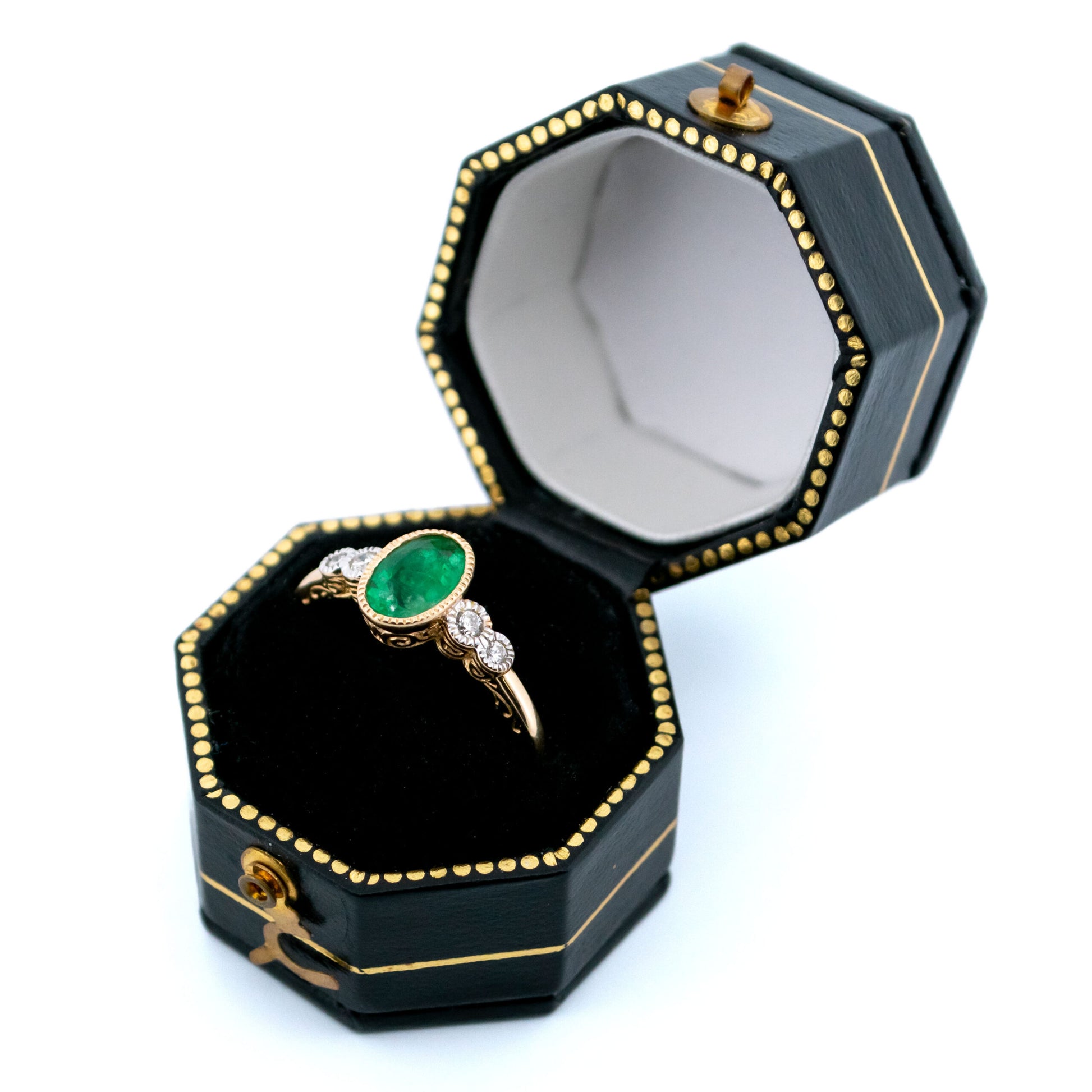 Diamond Emerald 14 Carat Gold Oval-Shape Ring