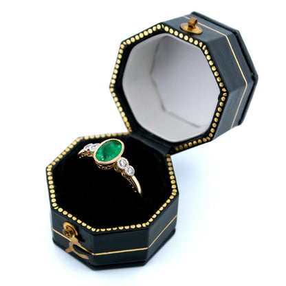Diamond Emerald 14 Carat Gold Oval-Shape Ring