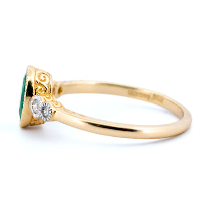 Diamond Emerald 14 Carat Gold Oval-Shape Ring