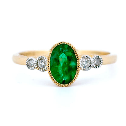 Diamond Emerald 14 Carat Gold Oval-Shape Ring