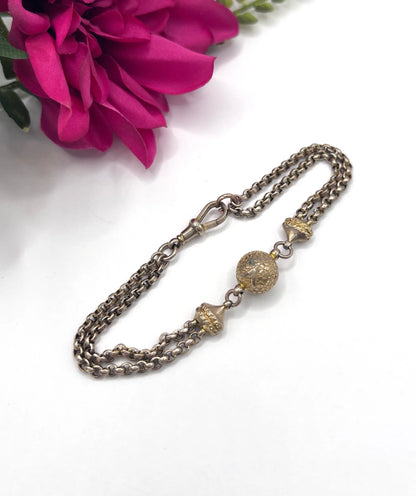 Antique 9 ct Gold, Victorian Belcher Link Orb Albertina Bracelet