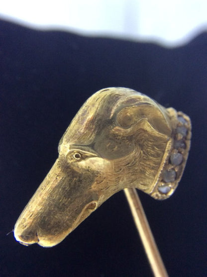 Antique Edwardian Diamond Set Dog Head Tie Pin