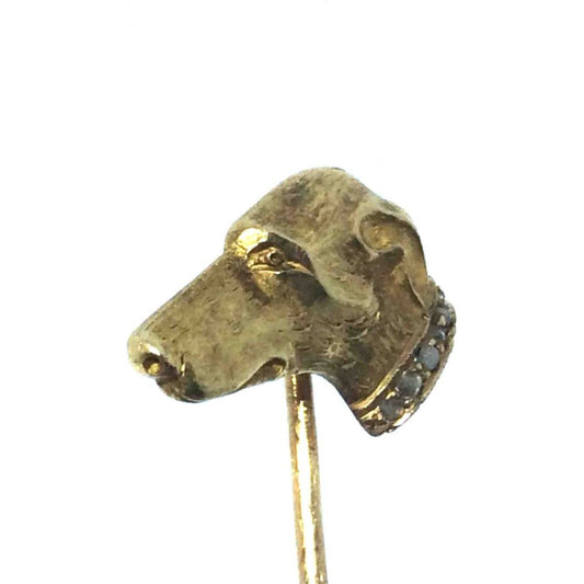 Antique Edwardian Diamond Set Dog Head Tie Pin