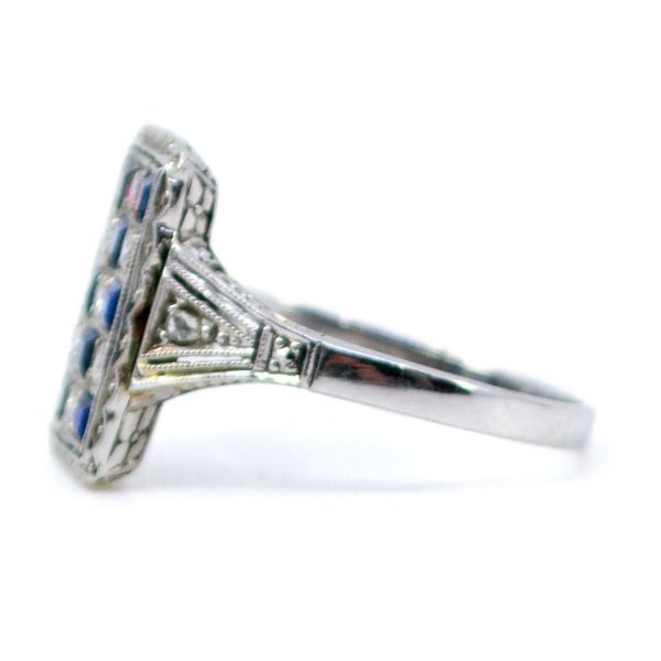 Antique Art Deco Sapphire and Old Mine Cut Diamond Ring