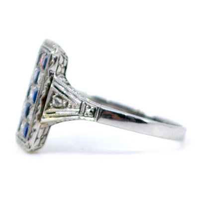 Antique Art Deco Sapphire and Old Mine Cut Diamond Ring
